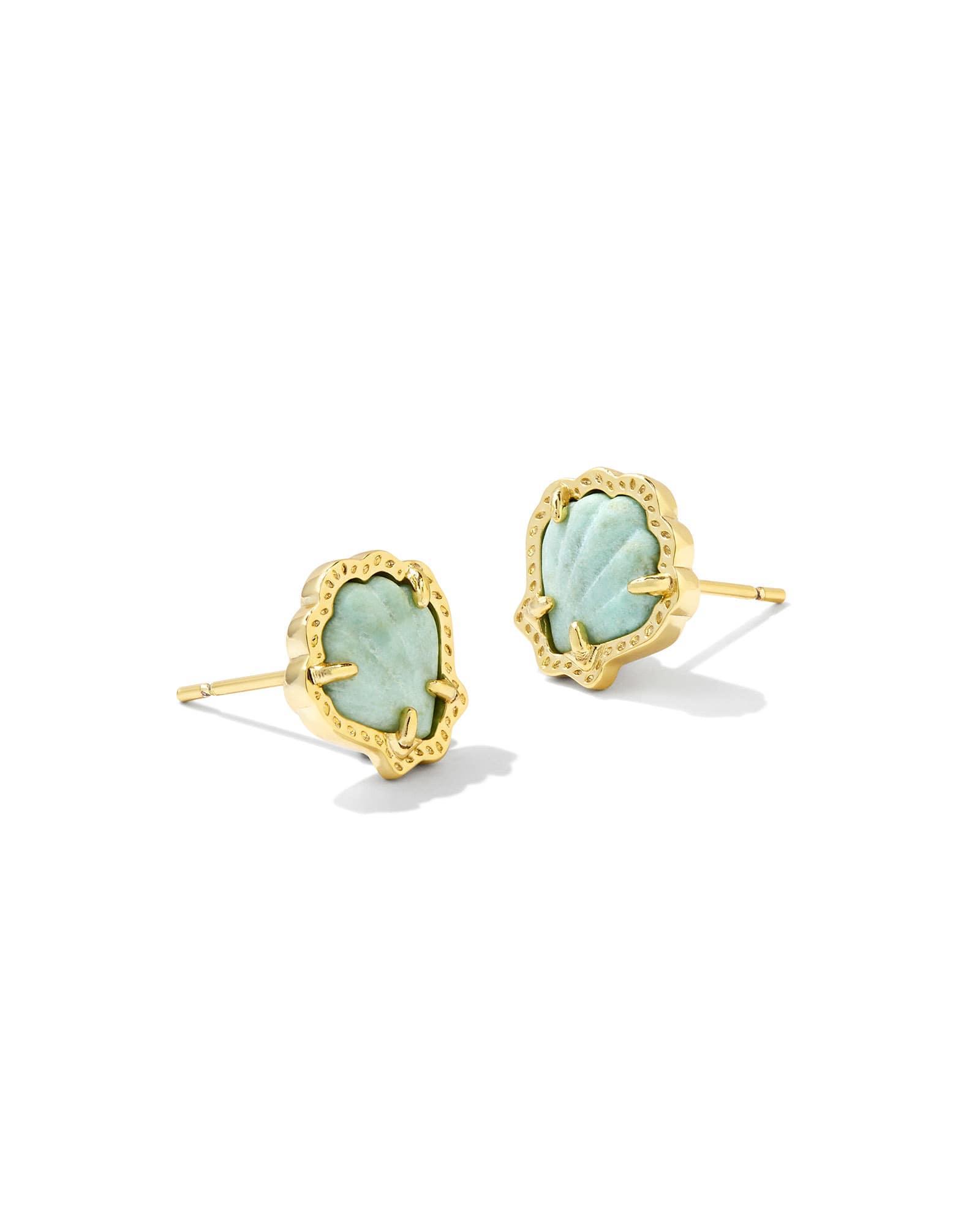 Brynne Gold Shell Stud Earrings in Sea Green Chrysocolla Product Image