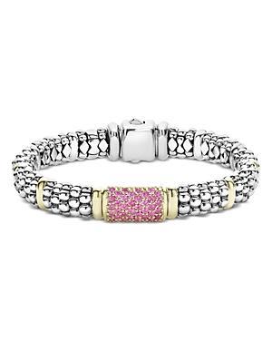 Lagos 18K Yellow Gold & Sterling Silver Signature Caviar Pink Sapphire Pave Link Bracelet Product Image