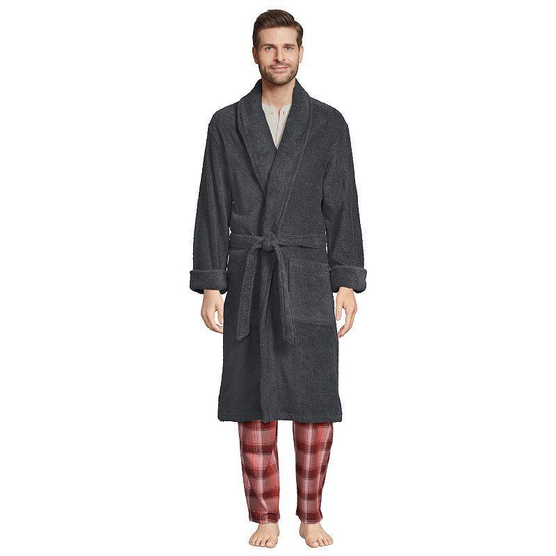 Men's Lands' End Calf-Length Turkish Terry Robe, Size: Small, Grey Product Image