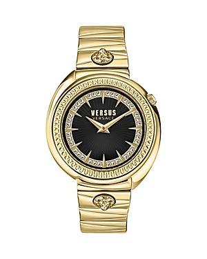 Versus By Versace Womens Tortona Crystal Two Hand Black Leather Strap Watch Product Image