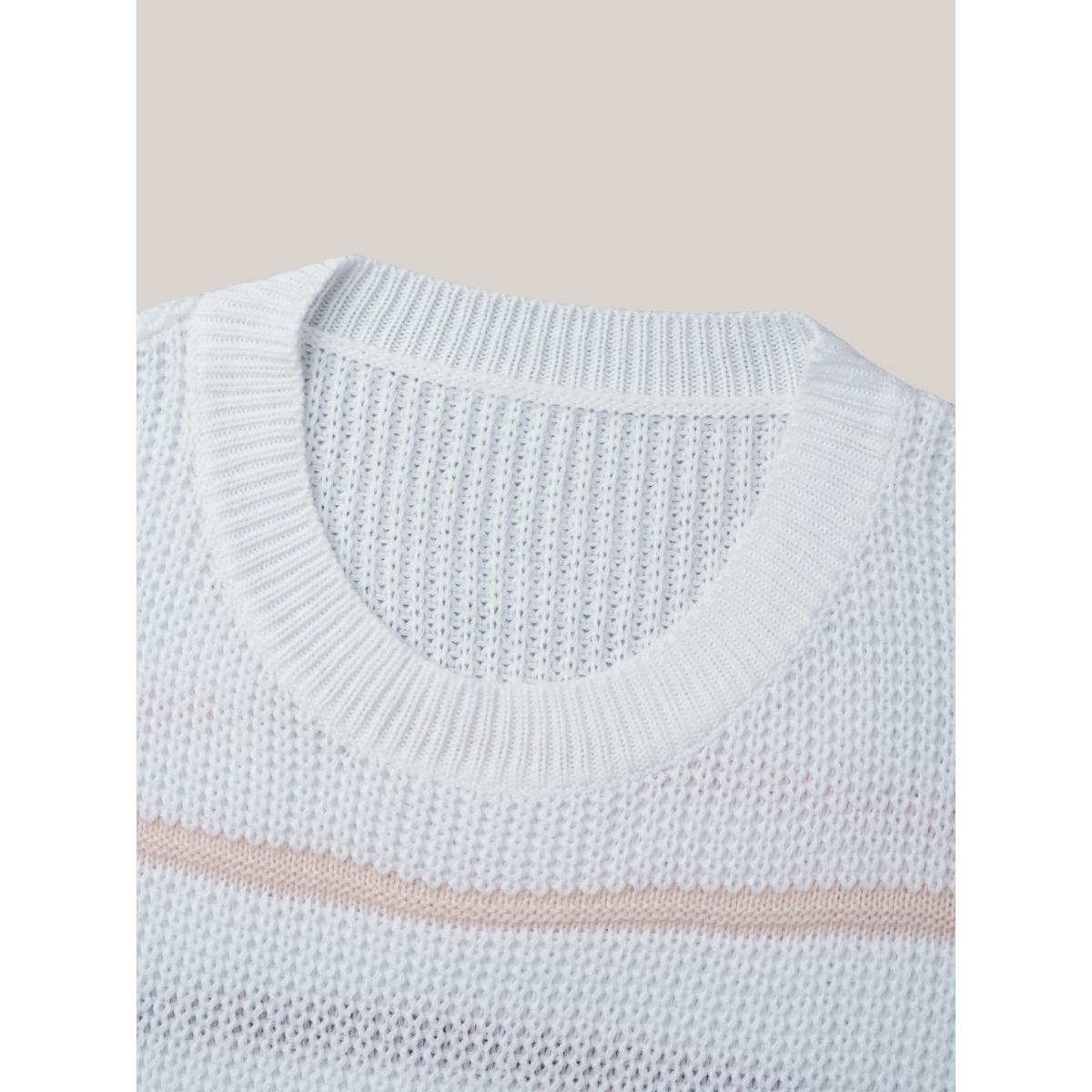 Plus Size Multi-Color Textured Balloon Sleeve Pullover Ivory Women Casual Loose Long Sleeve Round Neck Everyday Pullovers BloomChic 30/6X Product Image