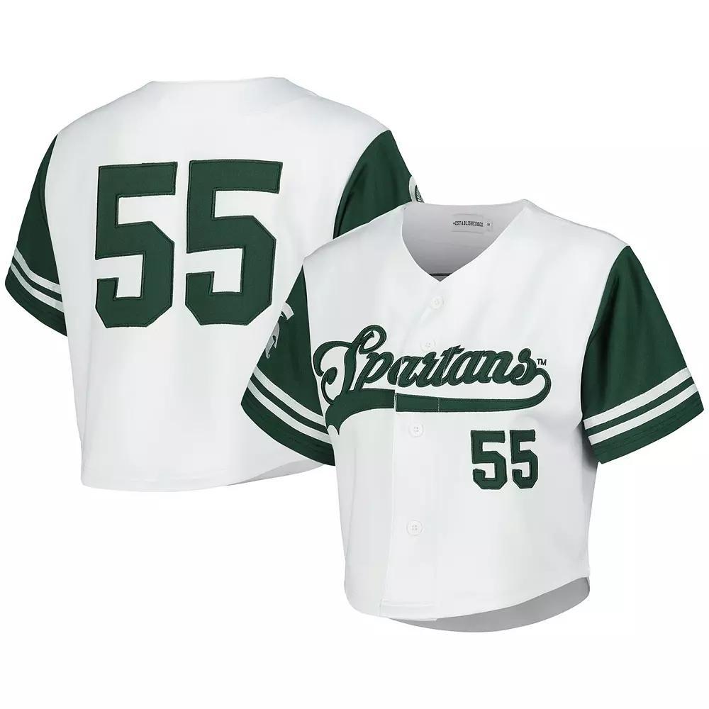 Women's Established & Co. White Michigan State Spartans Baseball Jersey Cropped T-Shirt,  Product Image