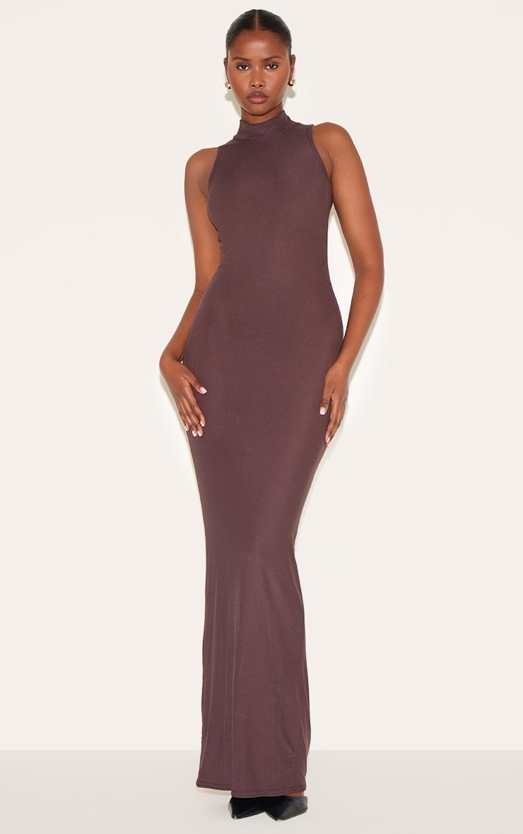  Chocolate Mesh Overlay Ruched Detail Maxi Dress Product Image