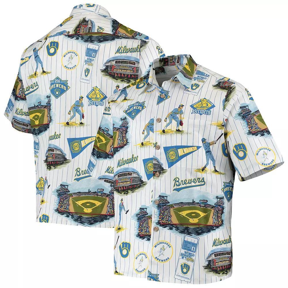 Men's Reyn Spooner Navy Milwaukee Brewers Scenic Button-Up Shirt, Size: Small, Blue Product Image