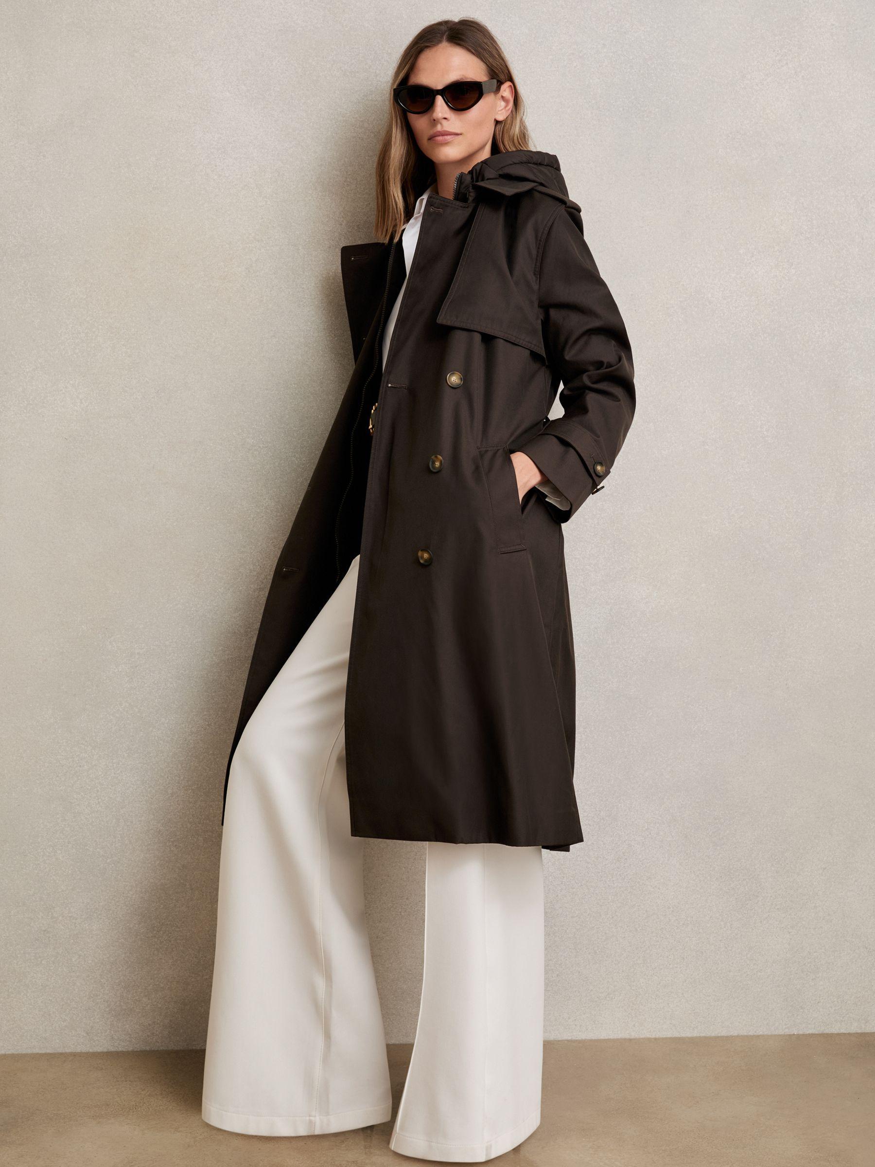 Petite Hooded Insert Trench Coat in Chocolate Brown Product Image