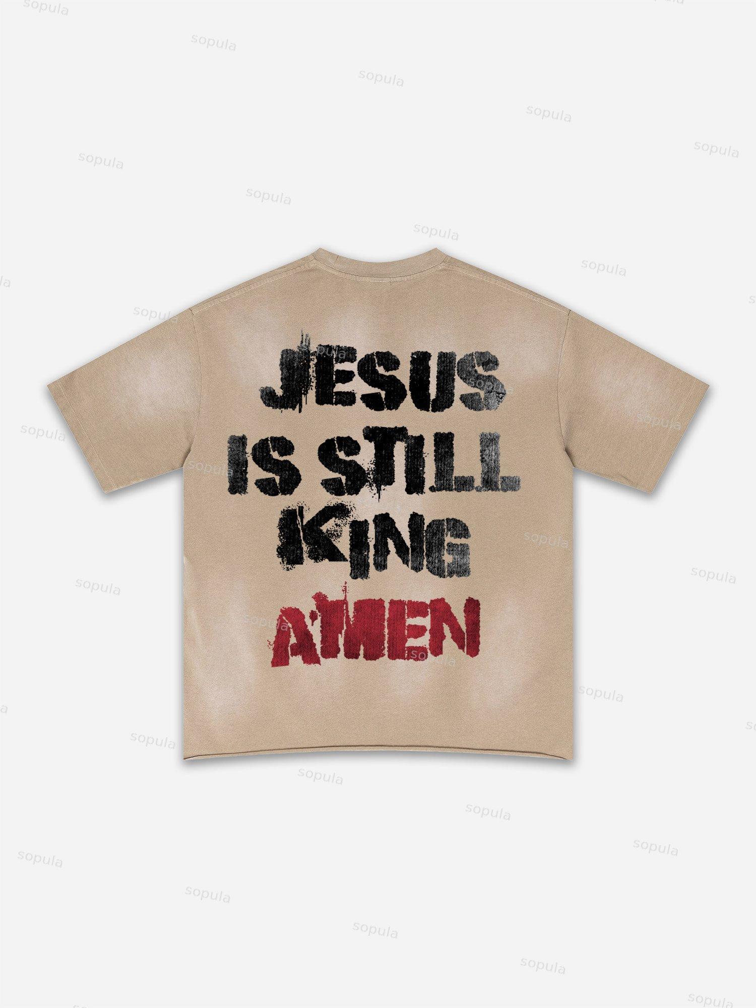 Authentic Abstract Portrait Print Washed T-shirt Product Image