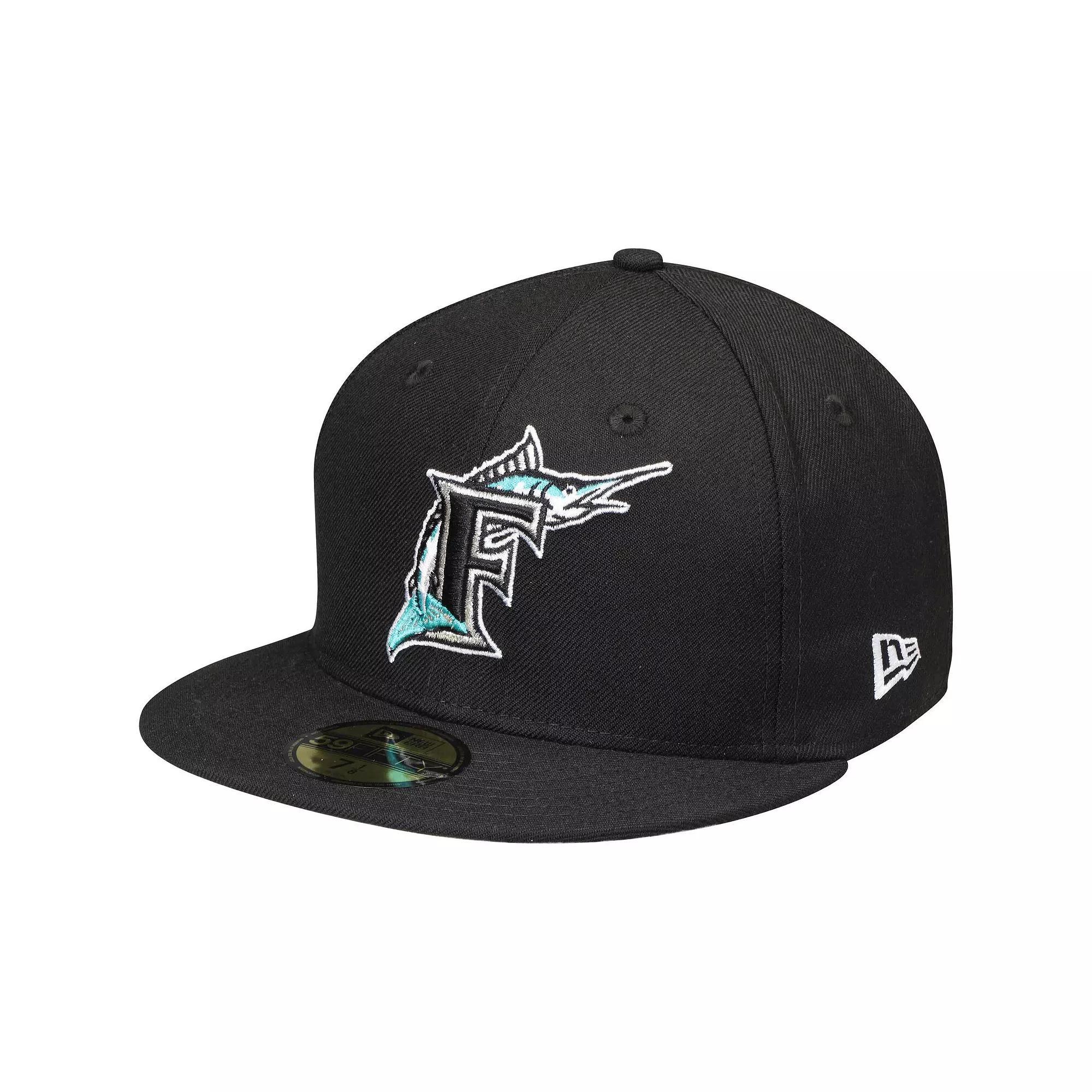 Men's New Era Black Florida Marlins Cooperstown Collection Wool 59FIFTY Fitted Hat, Size: 7 3/4, Mlb Black Product Image