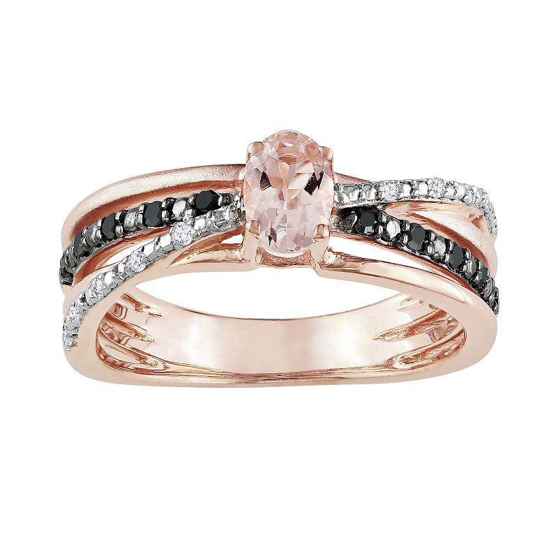 Stella Grace 14k Rose Gold Over Sterling Silver Morganite and Black and White Diamond Accent Crisscross Ring, Womens Pink Product Image