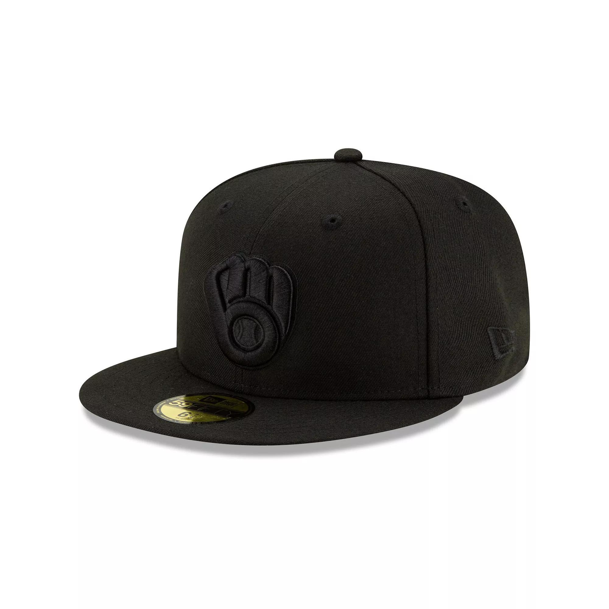 Men's New Era Black Milwaukee Brewers Black on Black 59FIFTY Fitted Hat, Size: 7 1/4 Product Image