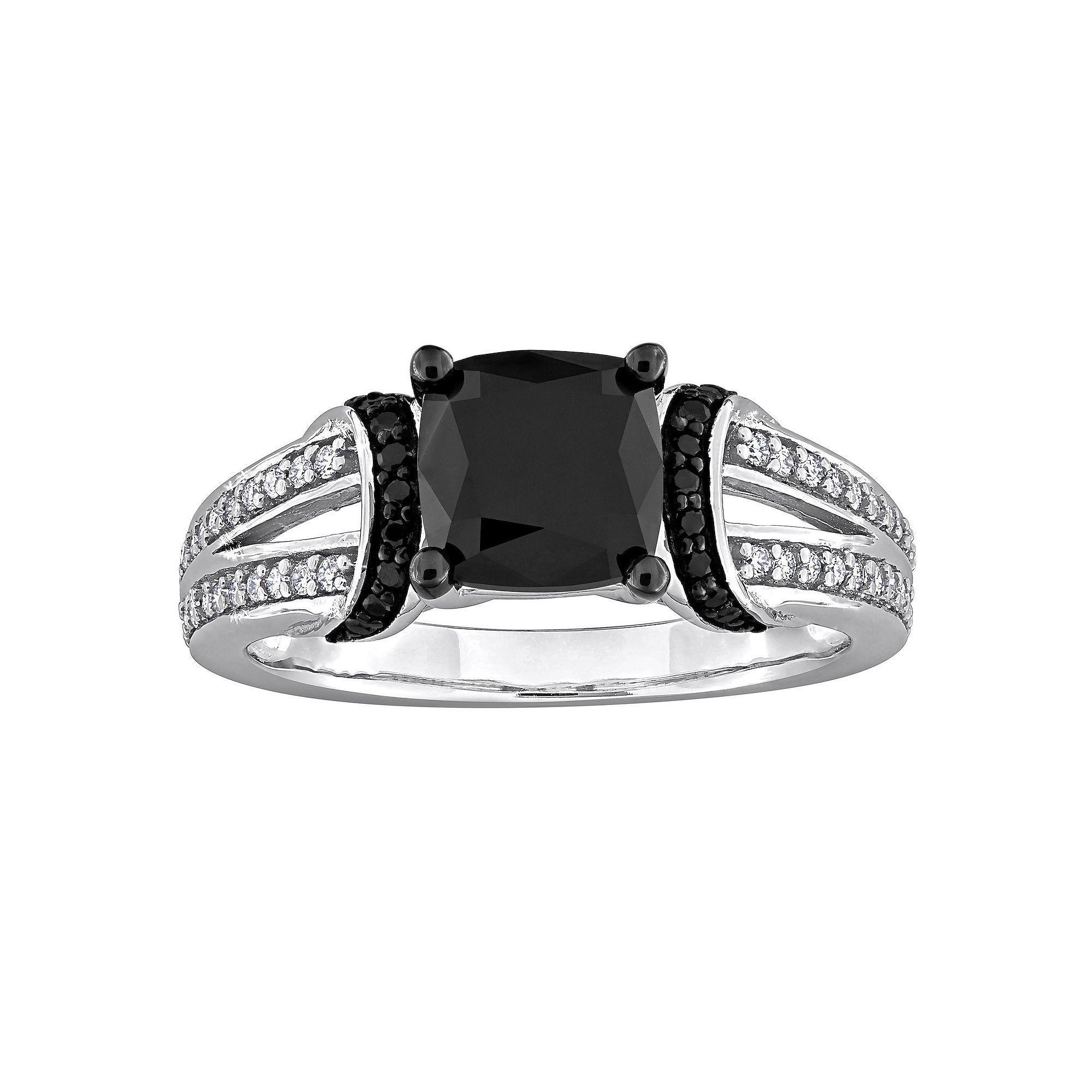 Stella Grace 14k White Gold 2 1/3 Carat T.W. Black & White Diamond Split Shank Engagement Ring, Women's, Size: 6.50 Product Image