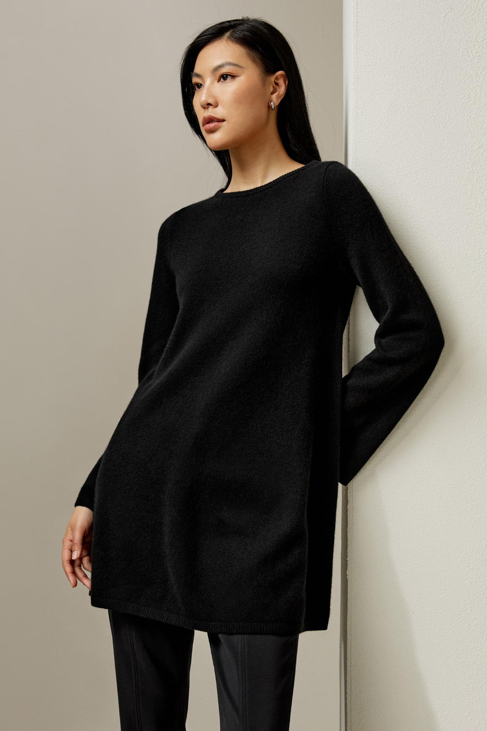 LILYSILK Long Cashmere Jumper Womens - Black Premium Cashmere - Comfortable A-Line Jumpers M Product Image