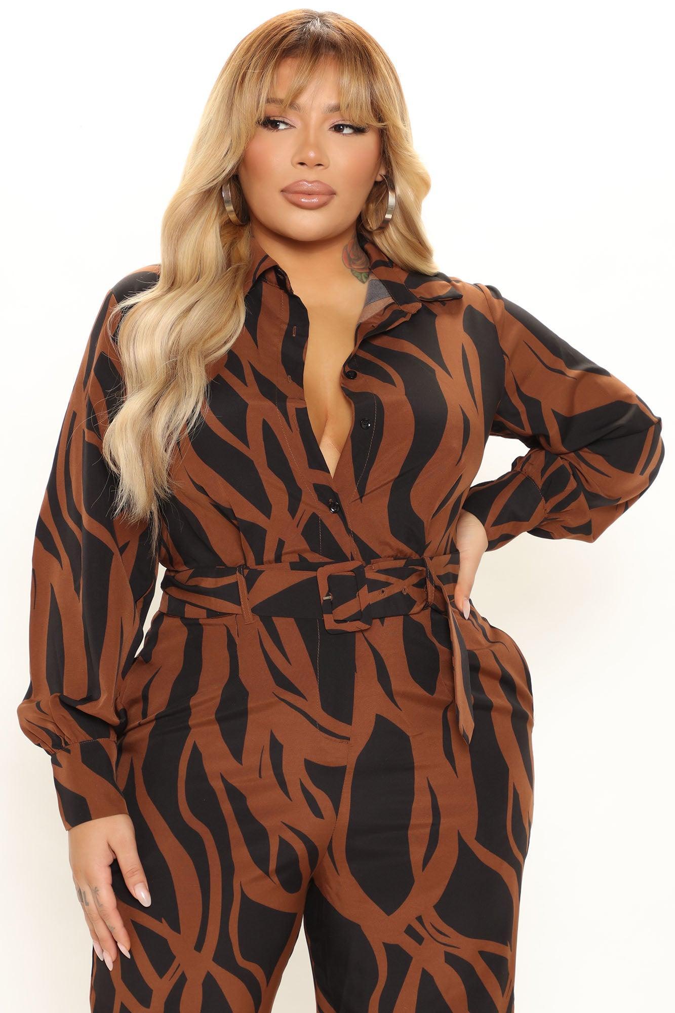 Feel Good Zebra Jumpsuit - Brown/combo Product Image
