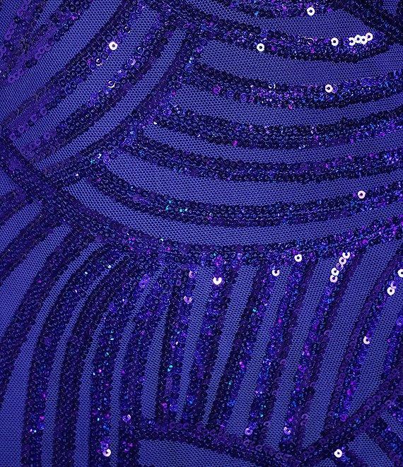 City Vibe V-Neck Sleeveless Sequin Pattern Open Back Side Slit Dress Product Image