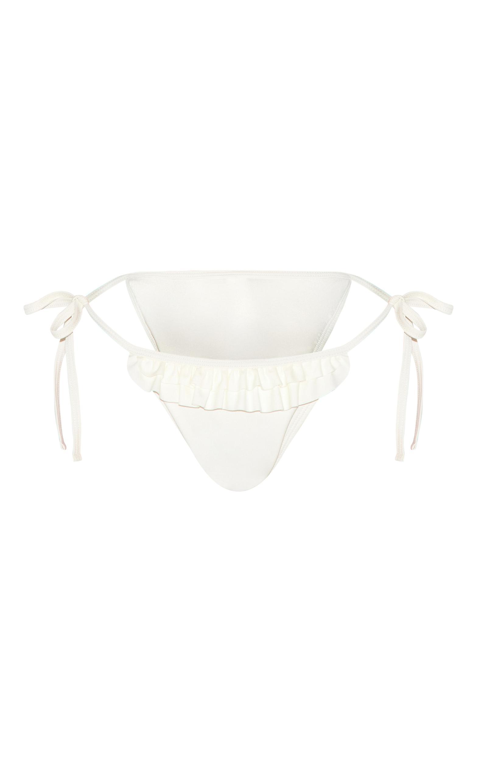 Cream Ruffle Tie Side Bikini Bottoms Product Image