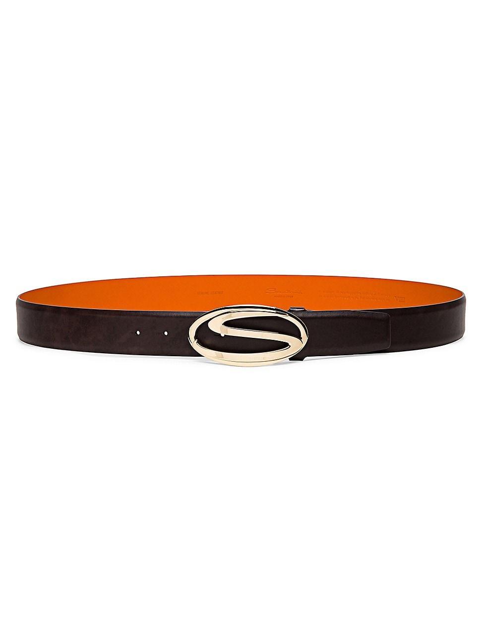 Mens Rectangle S-Buckle Reversible Leather Belt Product Image