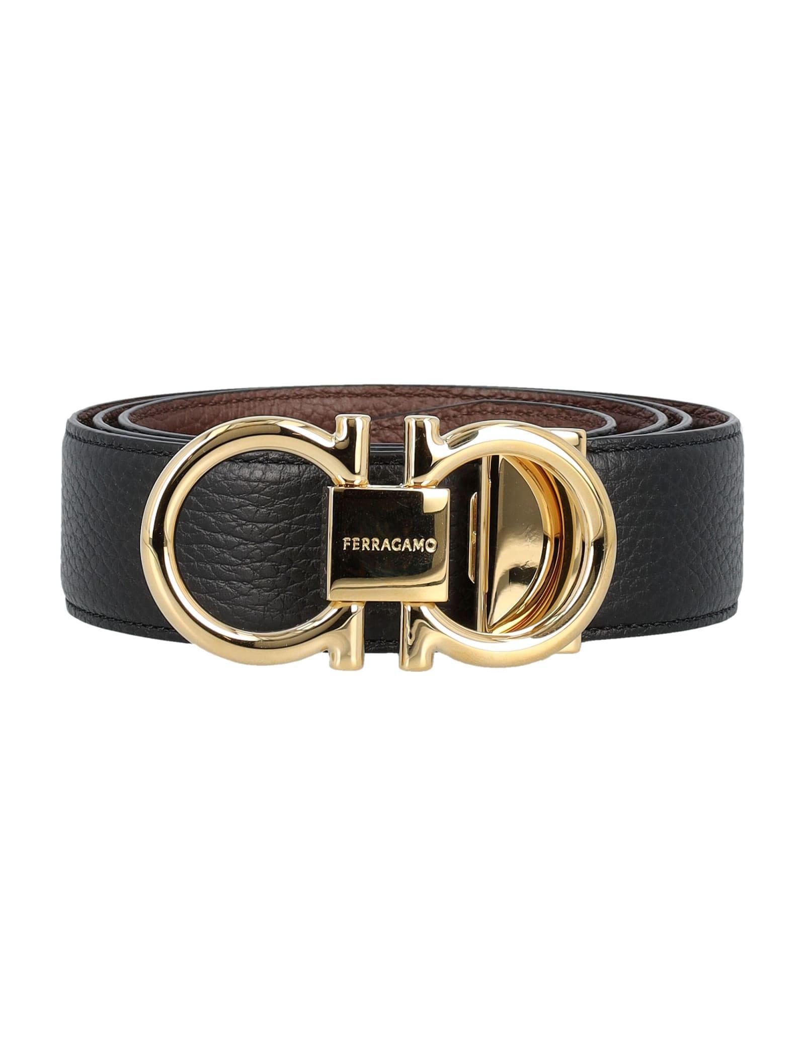 FERRAGAMO Double Adjustable Belt In Nero + Cocoa Brown Product Image