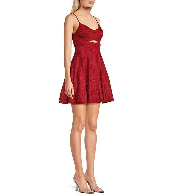 Blondie Nites Glitter Pattern Cinched Front Lace-Up Back Fit & Flare Dress Product Image