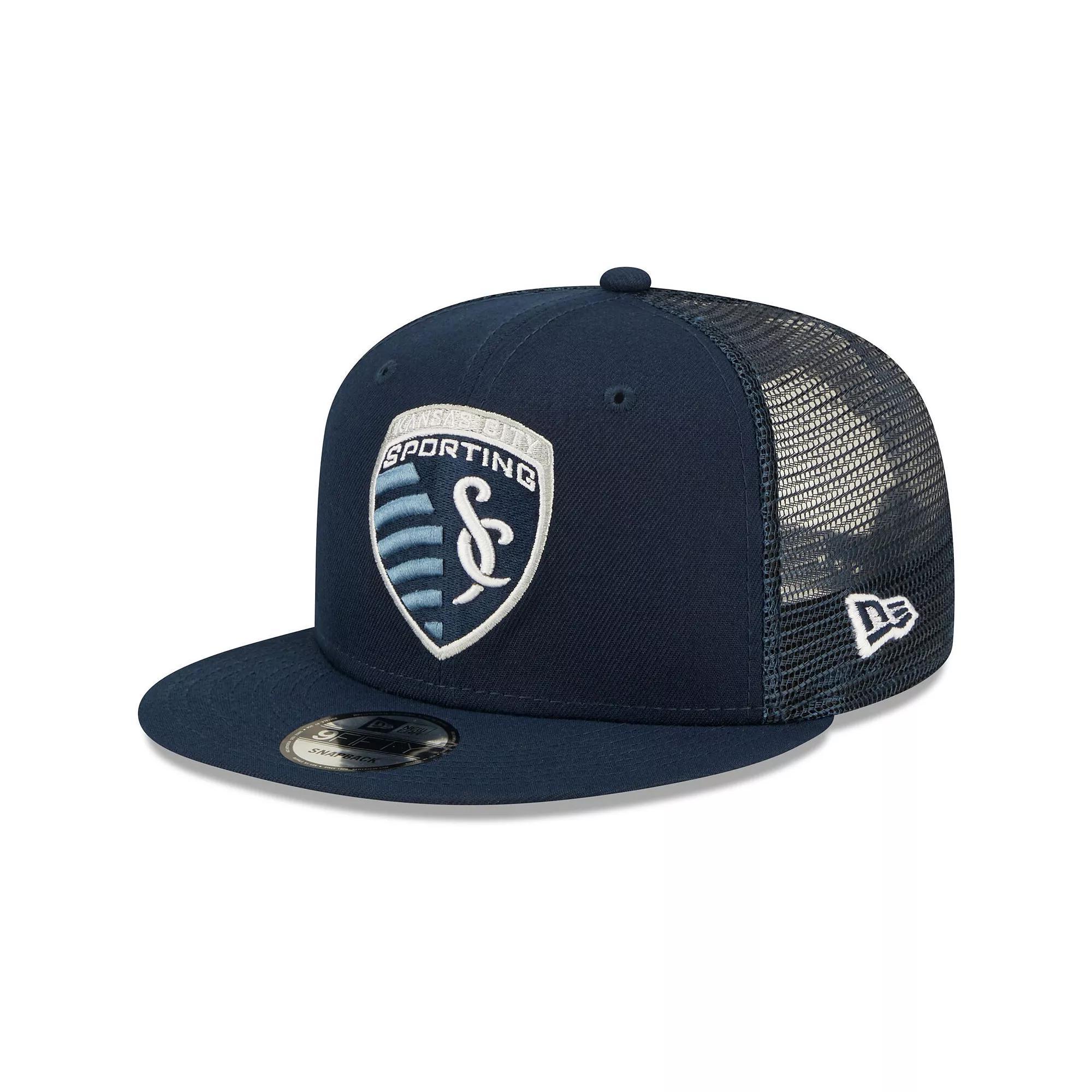 Men's New Era Navy Sporting Kansas City Classic 9FIFTY Trucker Snapback Hat, Blue Product Image
