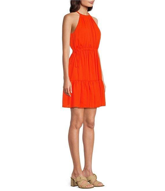 Alex Marie Posey Sleeveless Halter Neck Dobby A-Line Dress Product Image