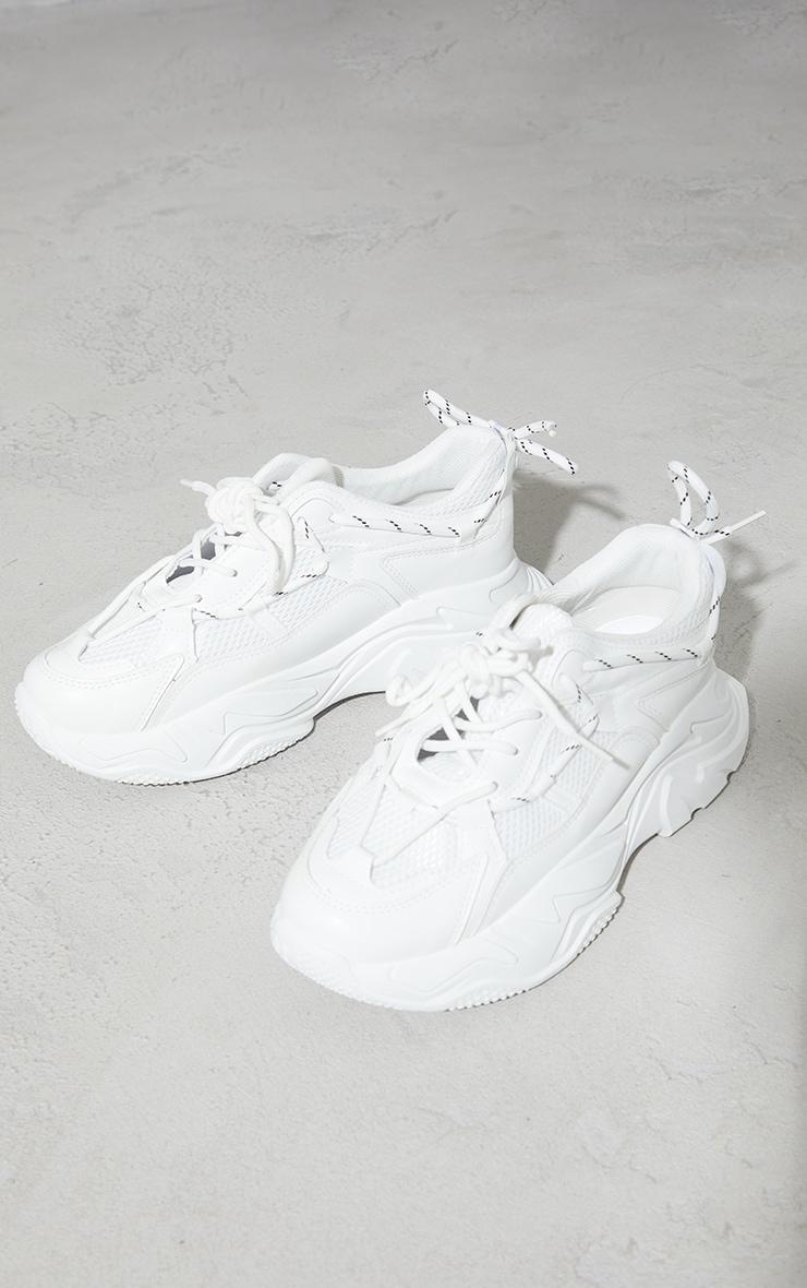 White Combat Lace Up Double Sole Chunky Sneakers Product Image