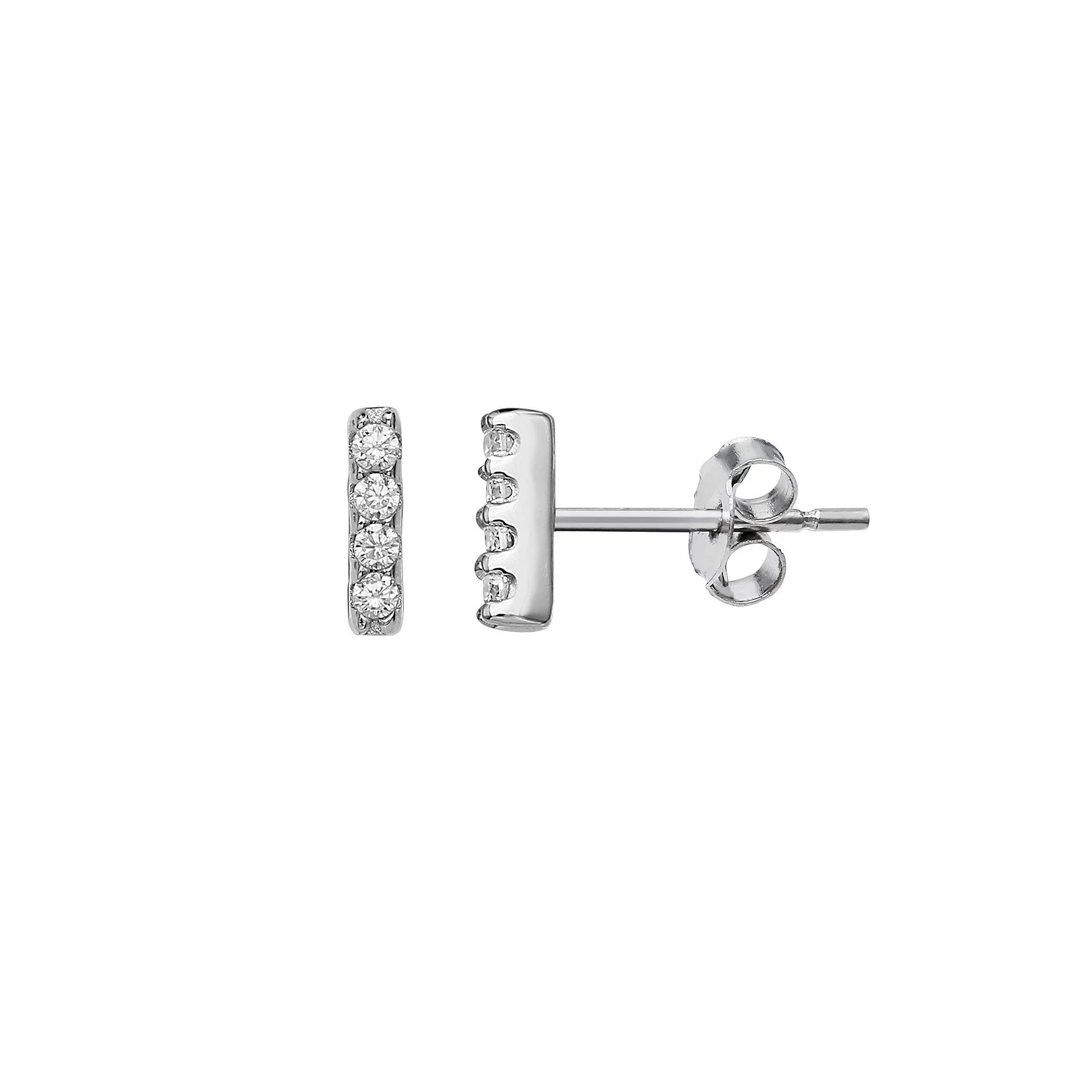 PRIMROSE Sterling Silver Pave Cubic Zirconia Bar Stud Earrings, Women's Product Image