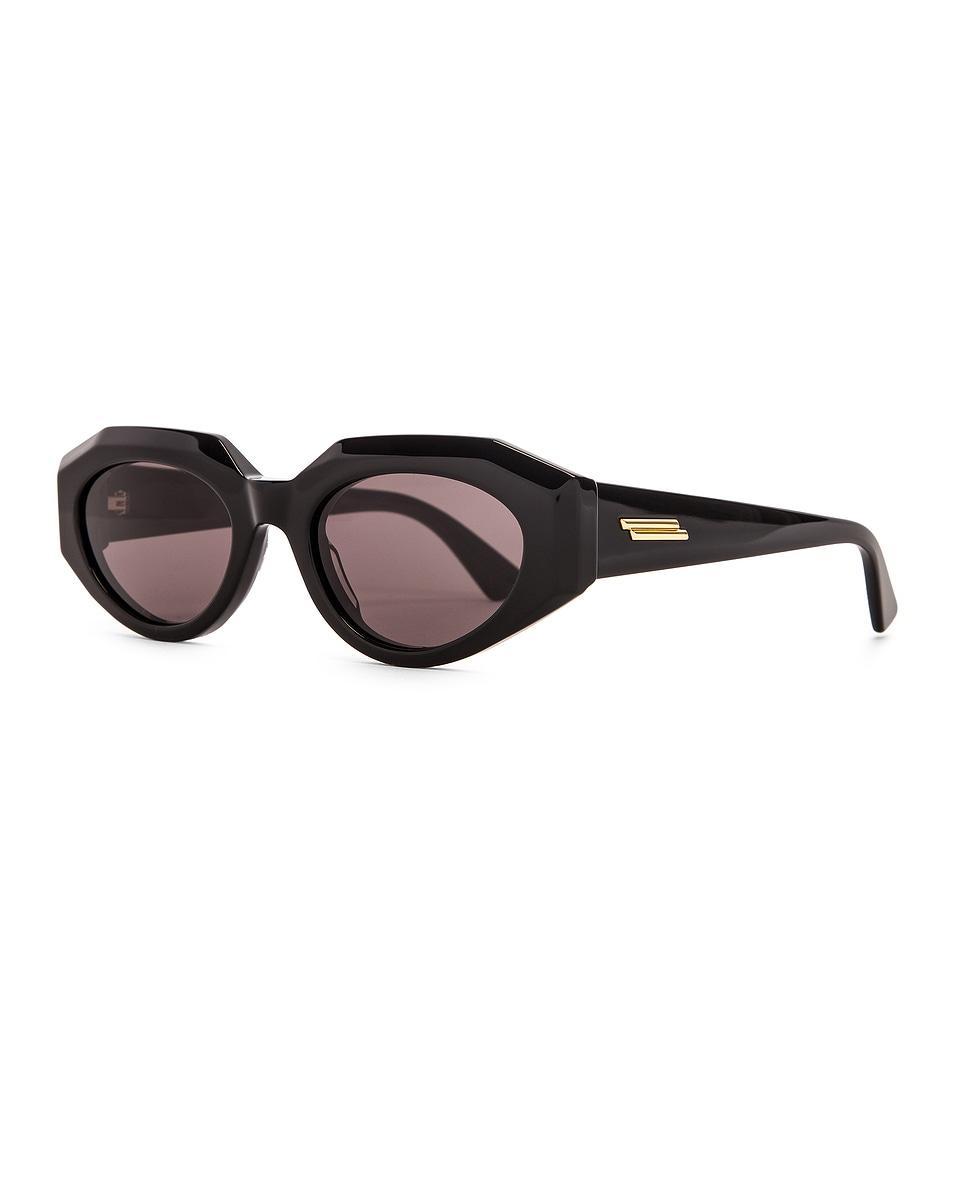 BOTTEGA VENETA Soft Cat Eye Sunglasses In Shiny Black & Grey Product Image