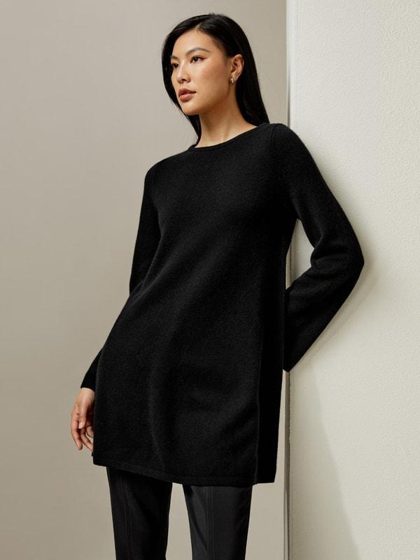 LILYSILK Long Cashmere Jumper Womens - Black Premium Cashmere - Comfortable A-Line Jumpers M Product Image