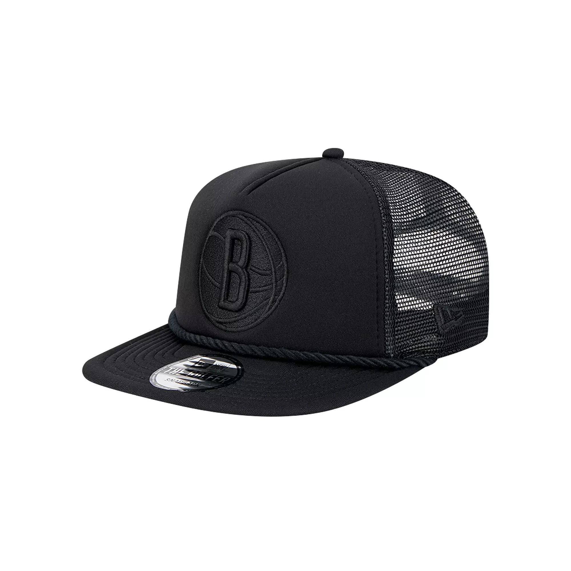 Men's New Era Black Brooklyn Nets Tone Foam Meshback Golfer Snapback Hat Product Image