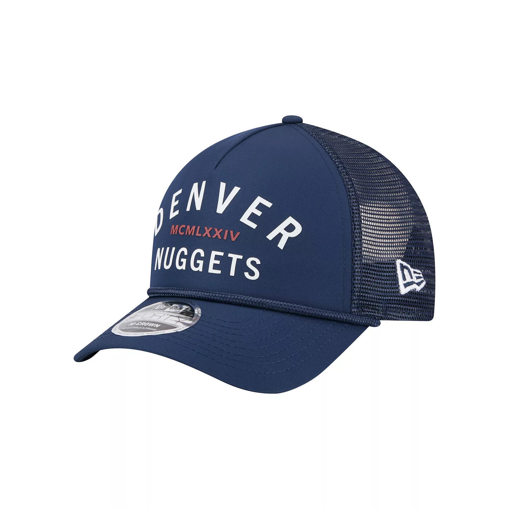 Men's New Era Navy Denver Nuggets Minimalist A-Frame 9FORTY Trucker Hat, Nug Blue Product Image