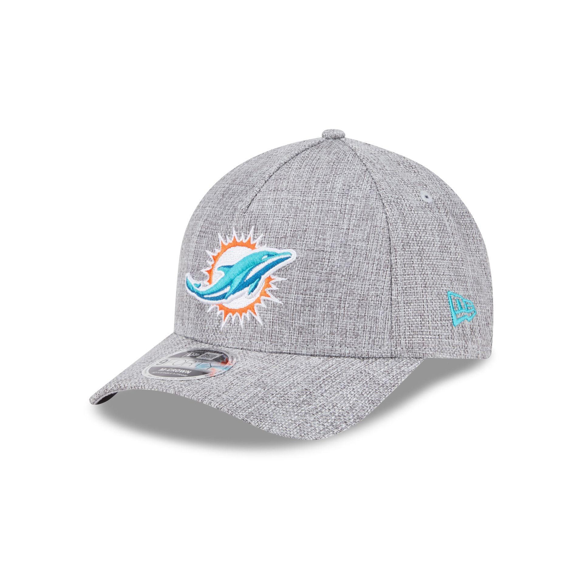 Miami Dolphins Cotton Weave Gray 9FORTY M-Crown A-Frame Snapback Hat Male Product Image