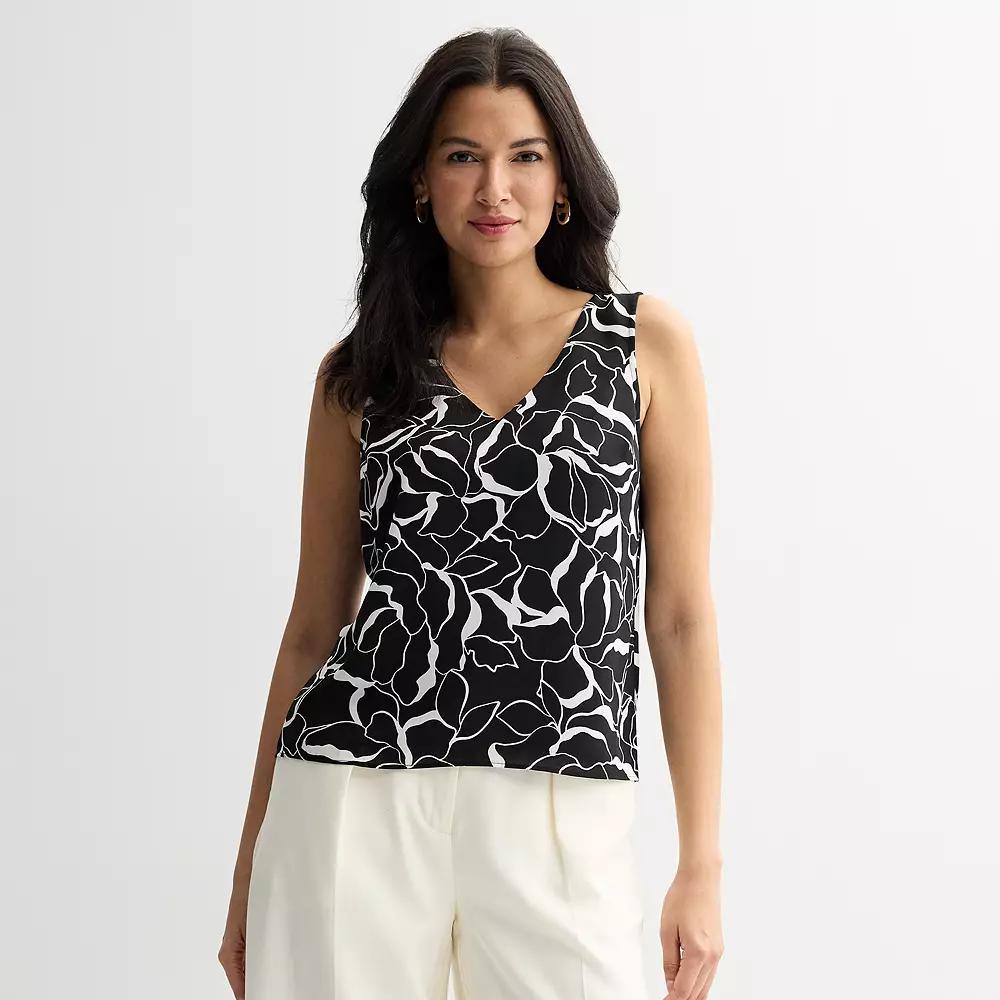 Women's Petite Nine West V-Neck Tank Top, Size: Large Petite, Black Glass Floral Product Image