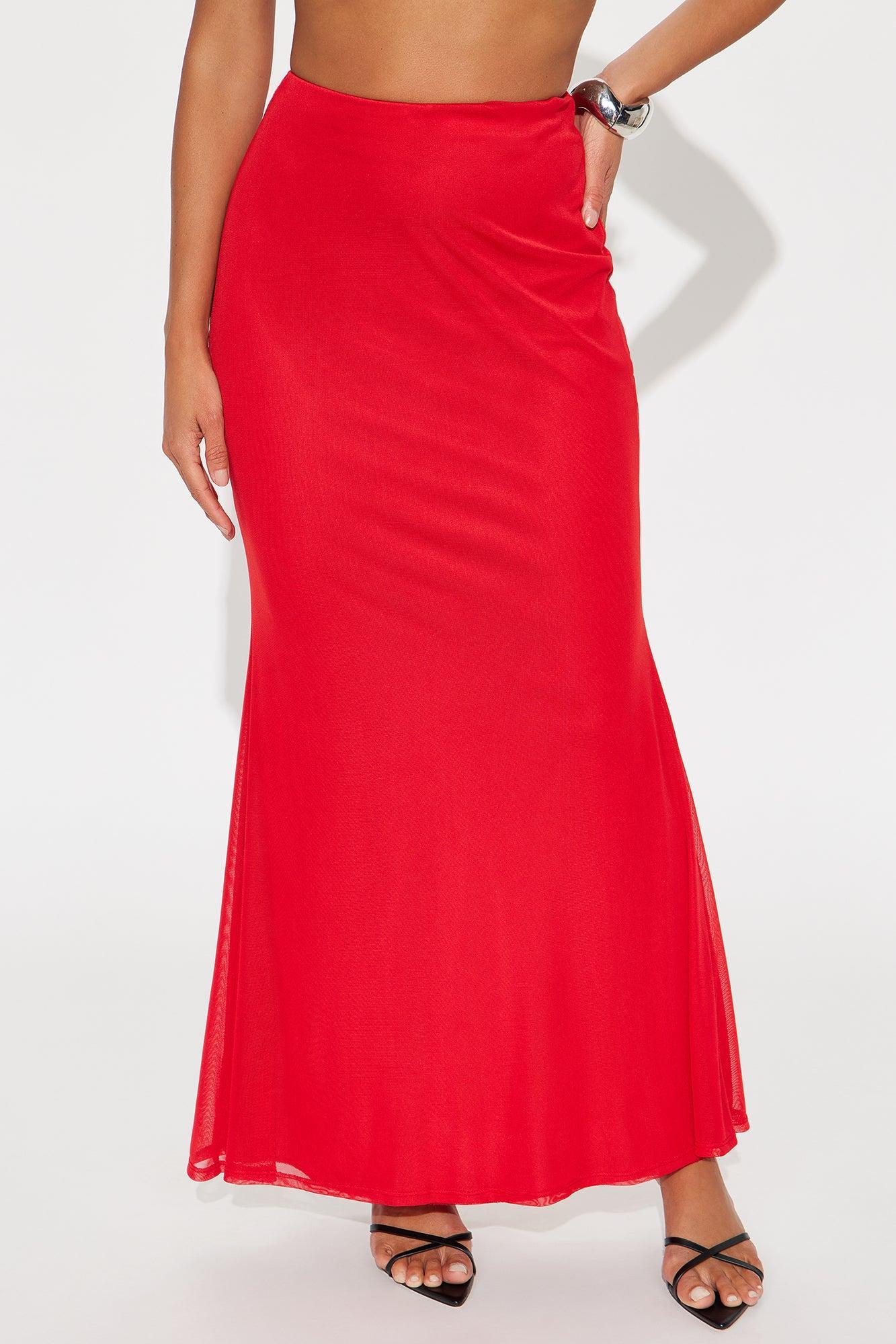 Malibu Mesh Maxi Skirt - Red Product Image