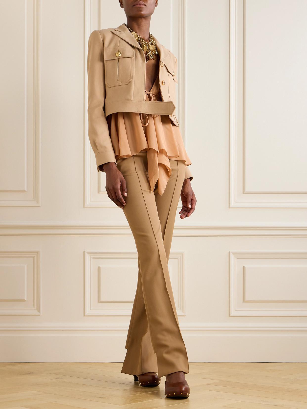 CHLOÉ Cropped Cotton-drill Jacket In Worn Brown Product Image