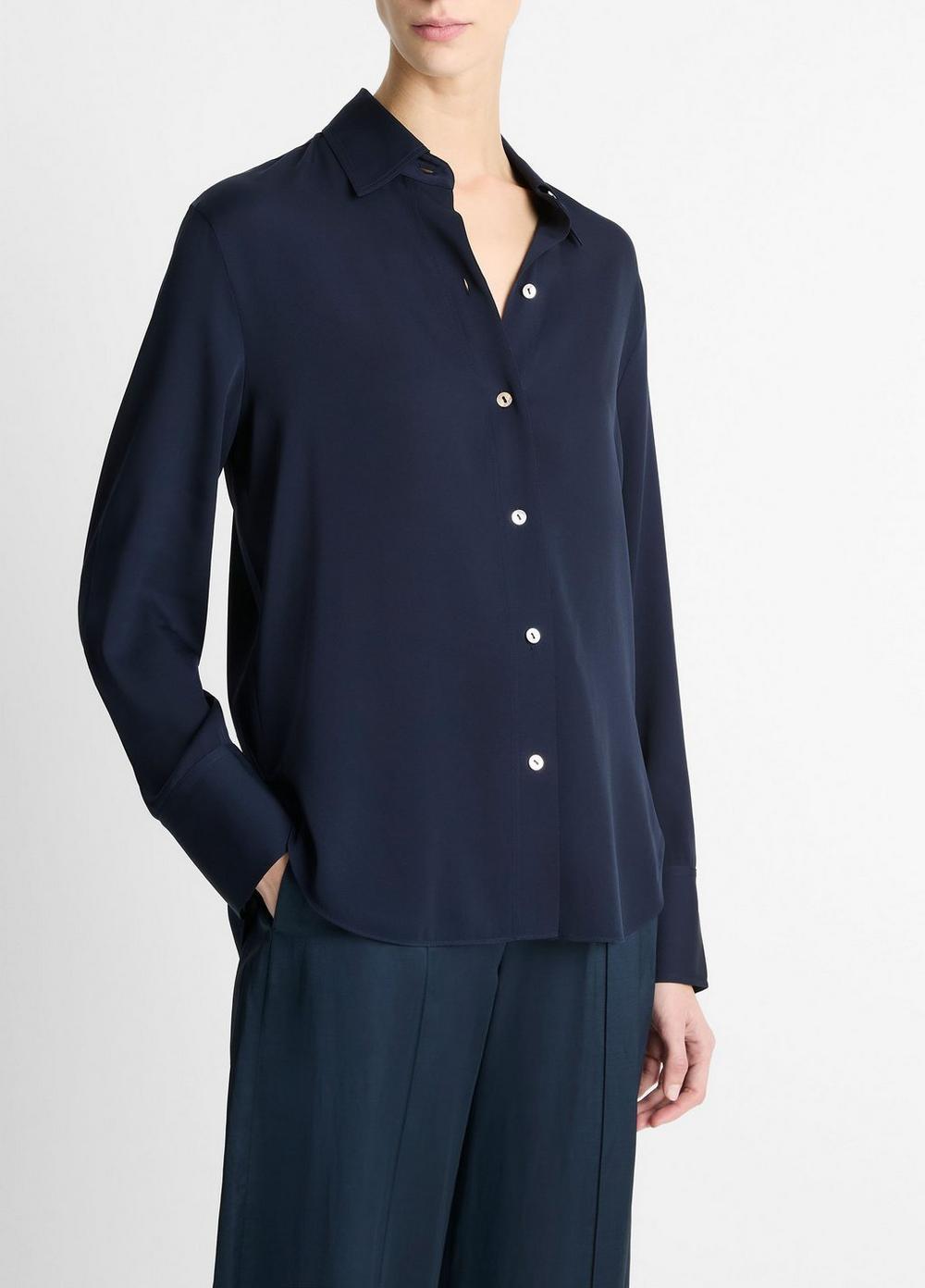 Stretch-Silk Button-Front Blouse Product Image