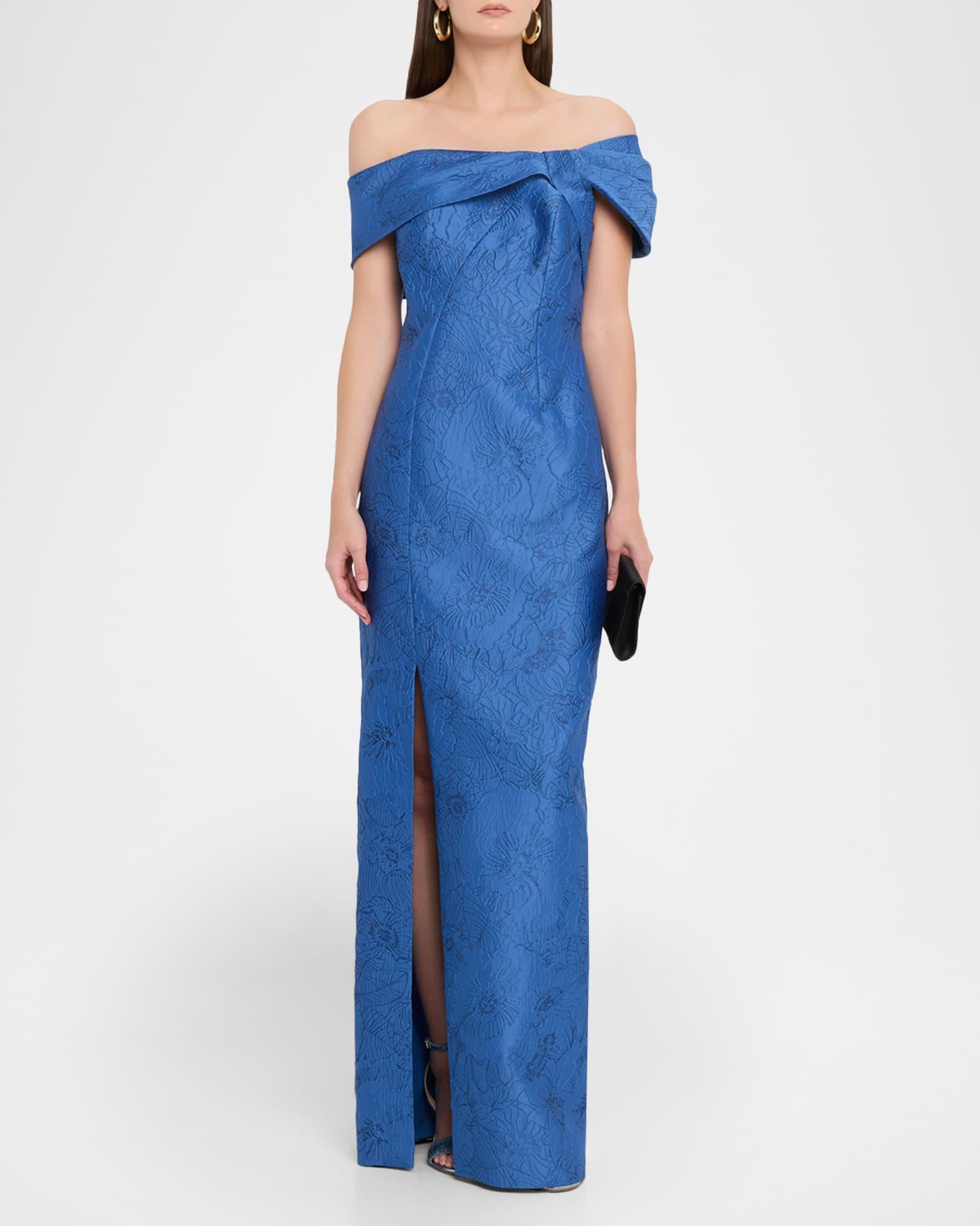 Off-Shoulder Jacquard Column Gown Product Image
