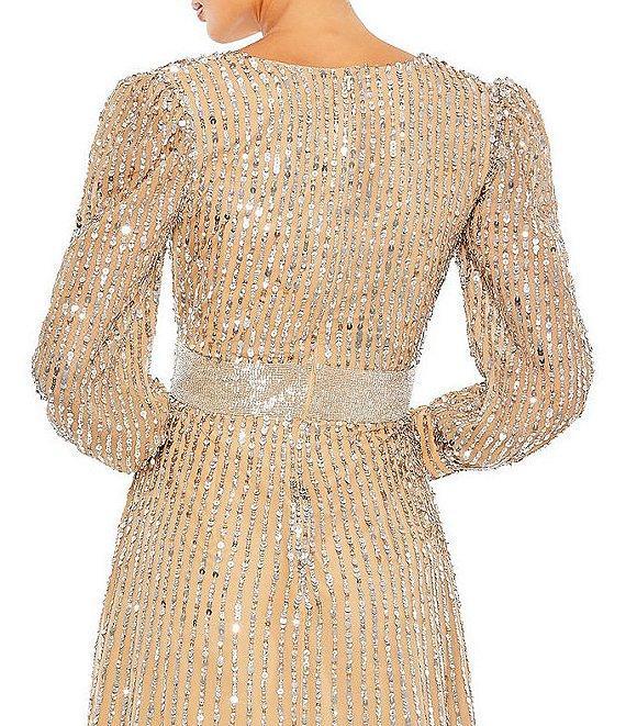 Mac Duggal Sequin Wrap Bodice Long Bishop Sleeve Gown Product Image
