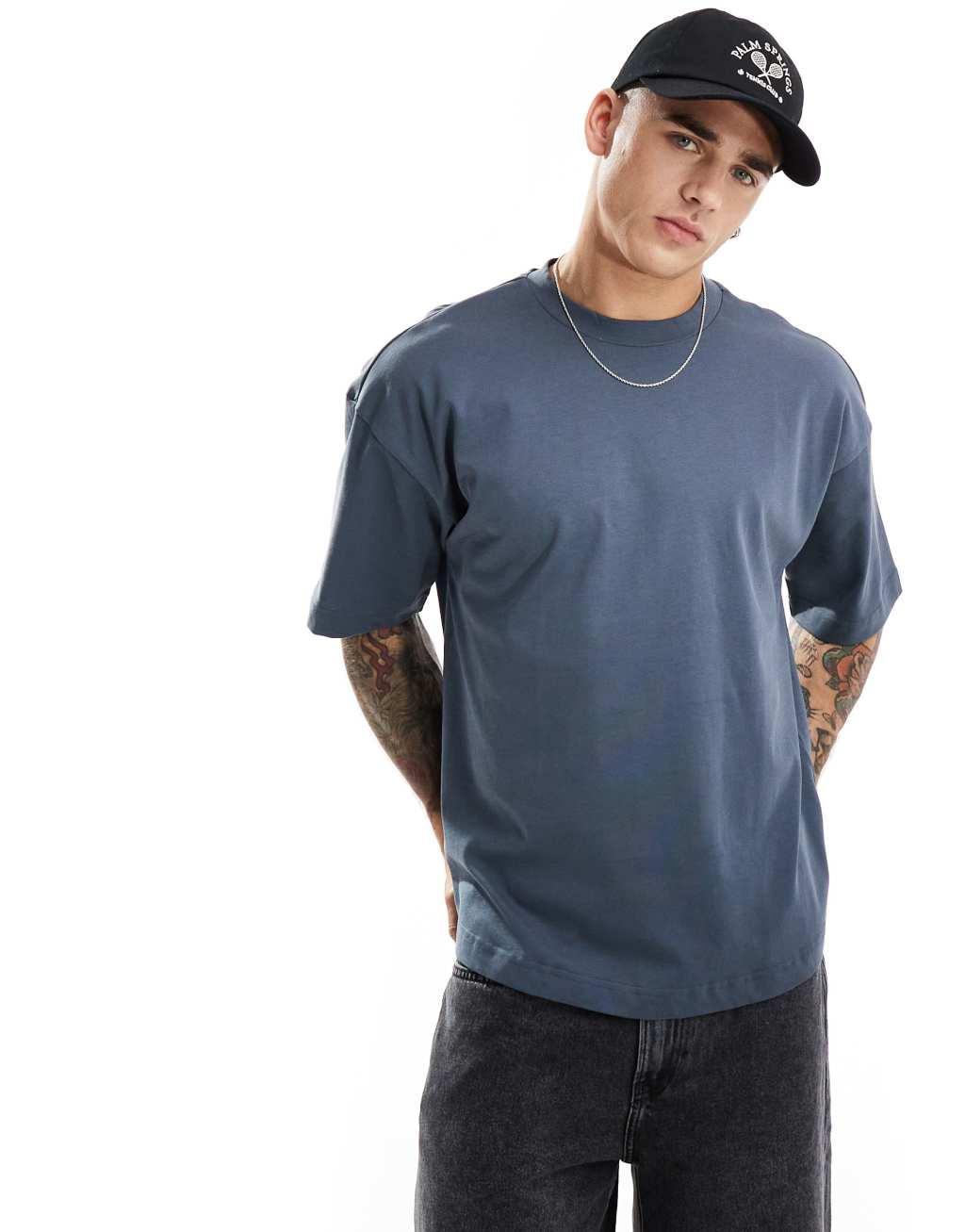 Cotton On boxy fit scoop hem t-shirt in denim blue Product Image