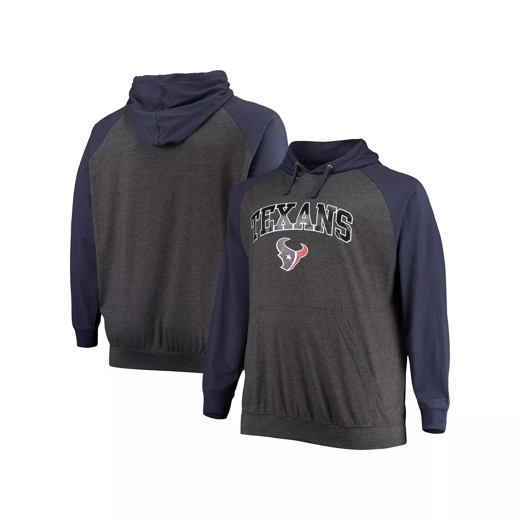 Men's Fanatics Branded Navy/Heathered Charcoal Houston Texans Big & Tall Lightweight Raglan Pullover Hoodie, Size: 2XB, Blue Product Image