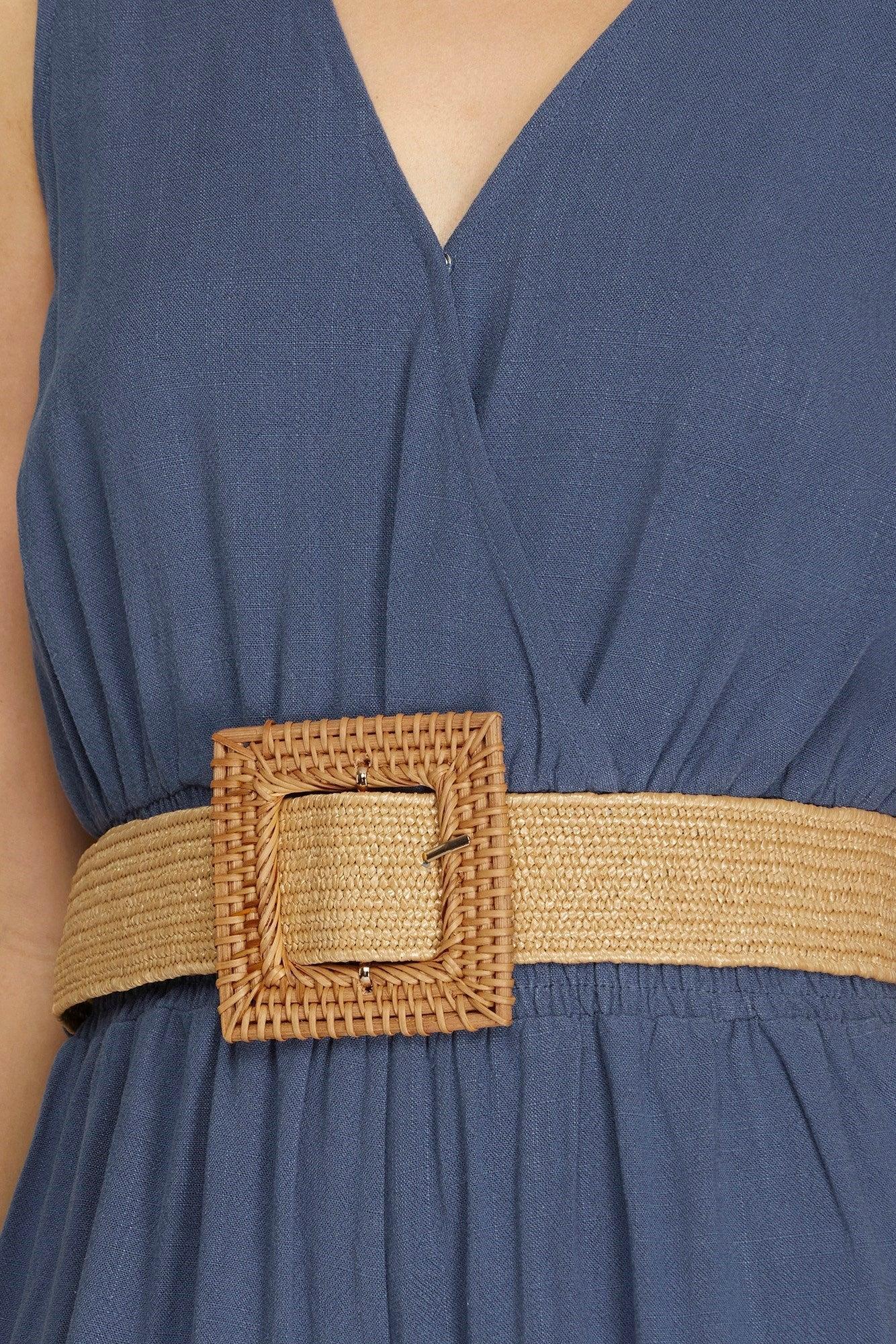 Woven Jumpsuit with smocked waist and belt Product Image