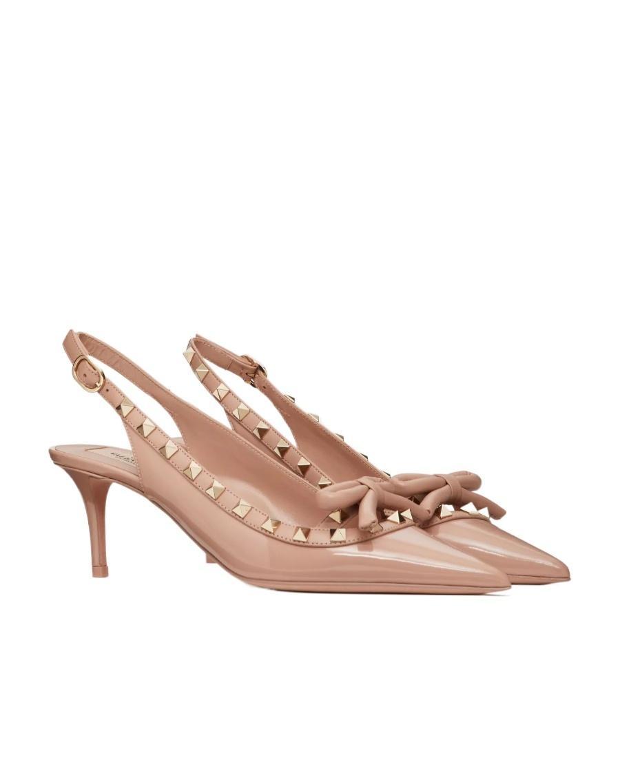 VALENTINO GARAVANI Rockstud Bow Slingback Patent Leather Pump 60mm Woman Rose Cannelle 42 Product Image