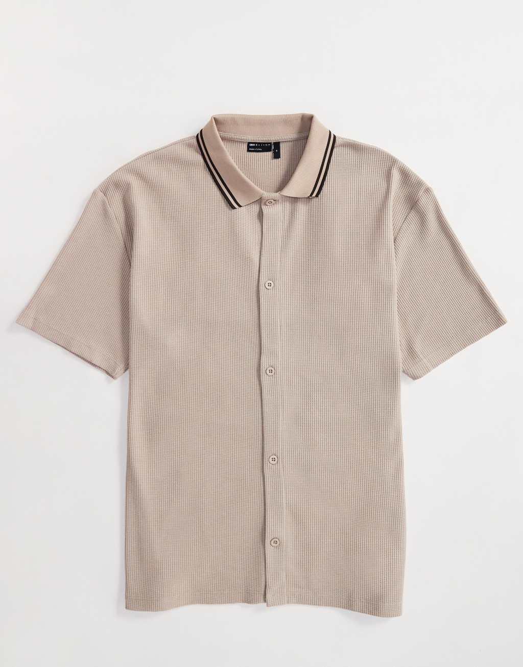 ASOS DESIGN relaxed button-up polo shirt in stone Product Image