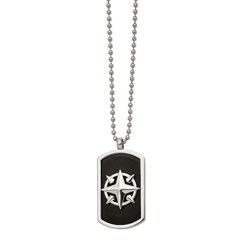 Mens Black Stainless Steel Compass Dog Tag Necklace Product Image