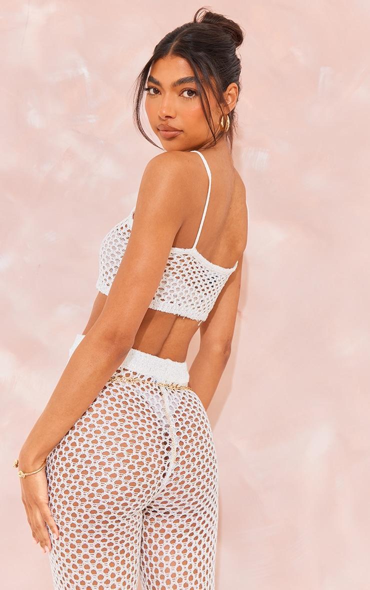  Tall White Sequin Strappy Fishnet Crop Top Product Image