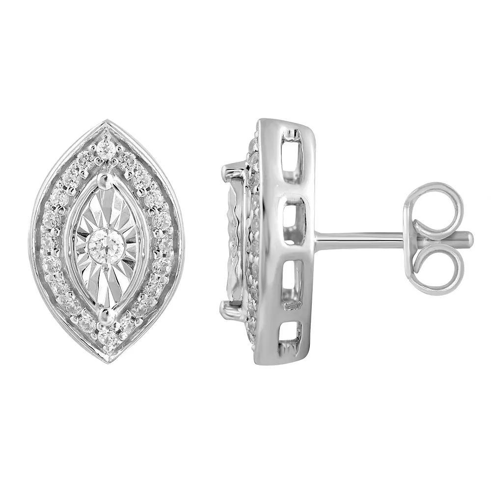 Sterling Silver 1/5 Carat T.W. Diamond Marquise Cluster Fashion Stud Earrings, Womens Product Image