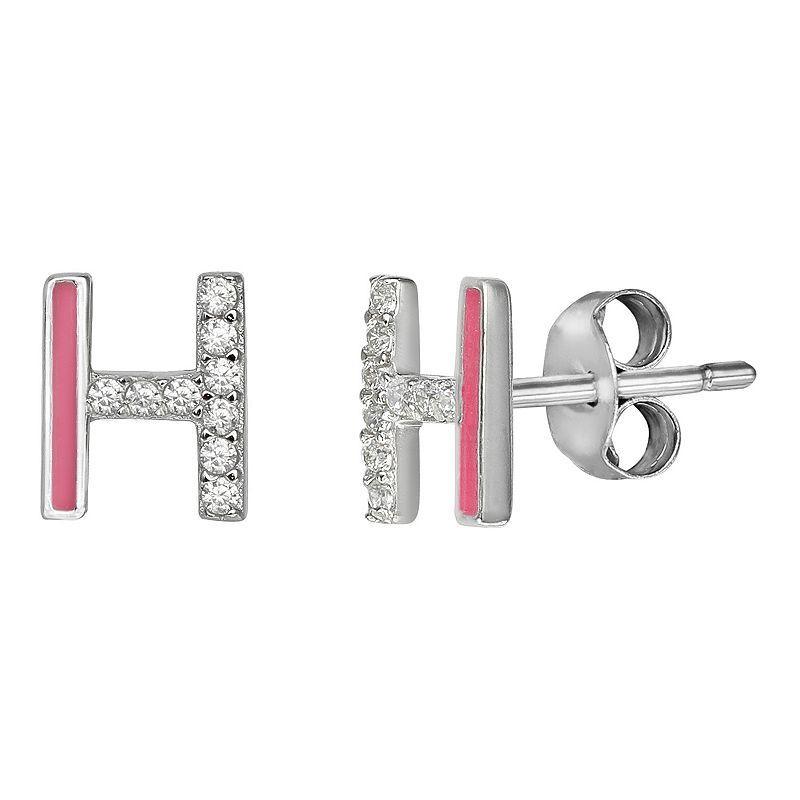 PRIMROSE Sterling Silver Cubic Zirconia Initial Stud Earrings, Womens, White Product Image