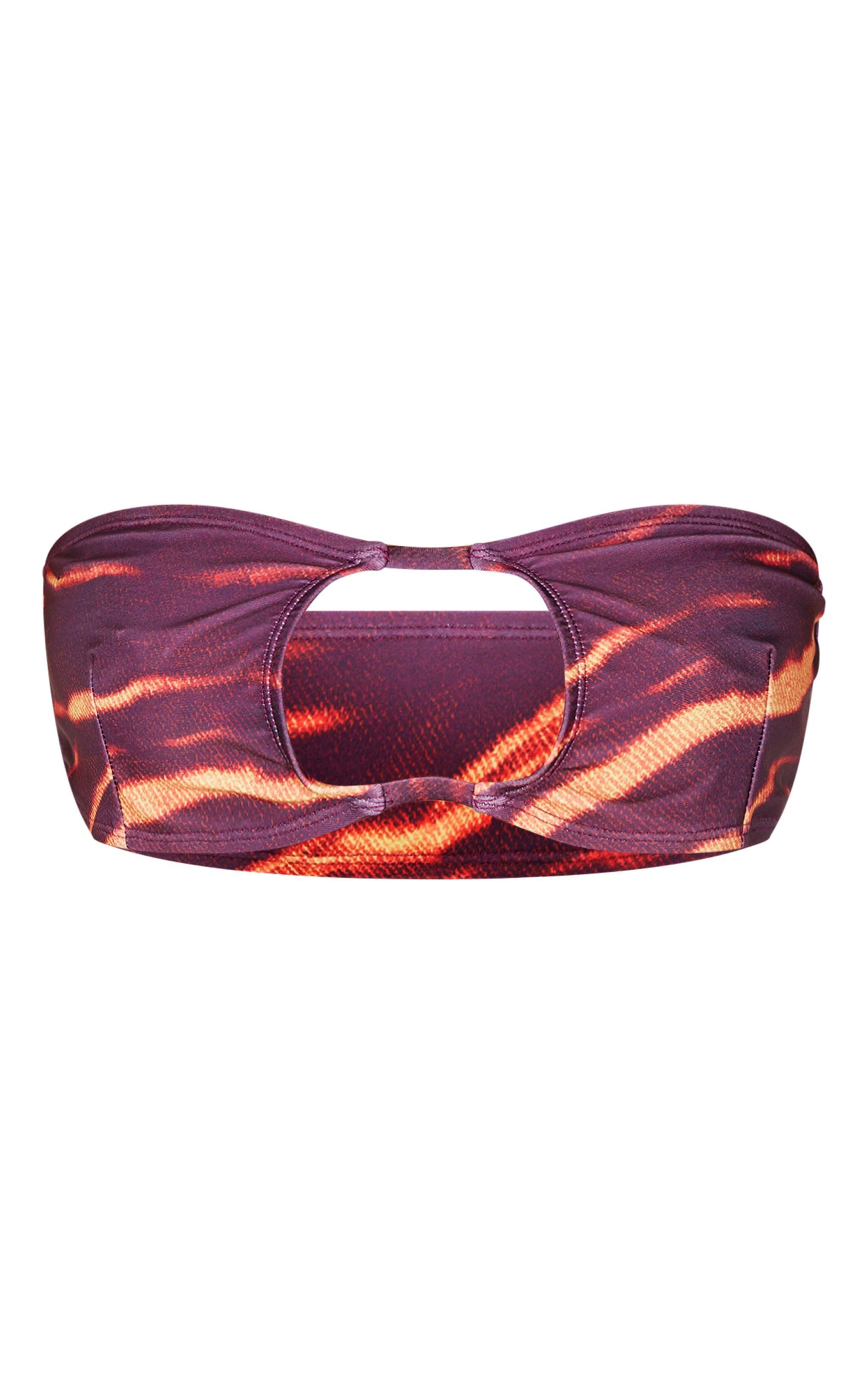 Burgundy Abstract Print Bandeau Cut Out Bikini Top Product Image