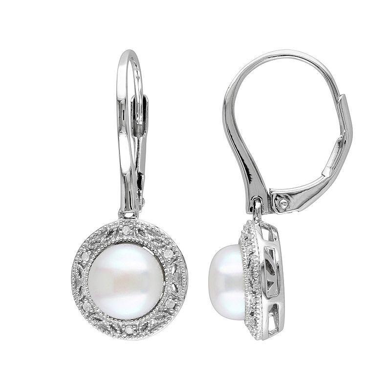 Stella Grace Freshwater Cultured Pearl and Diamond Accent Sterling Silver Drop Earrings, Women's, White Product Image