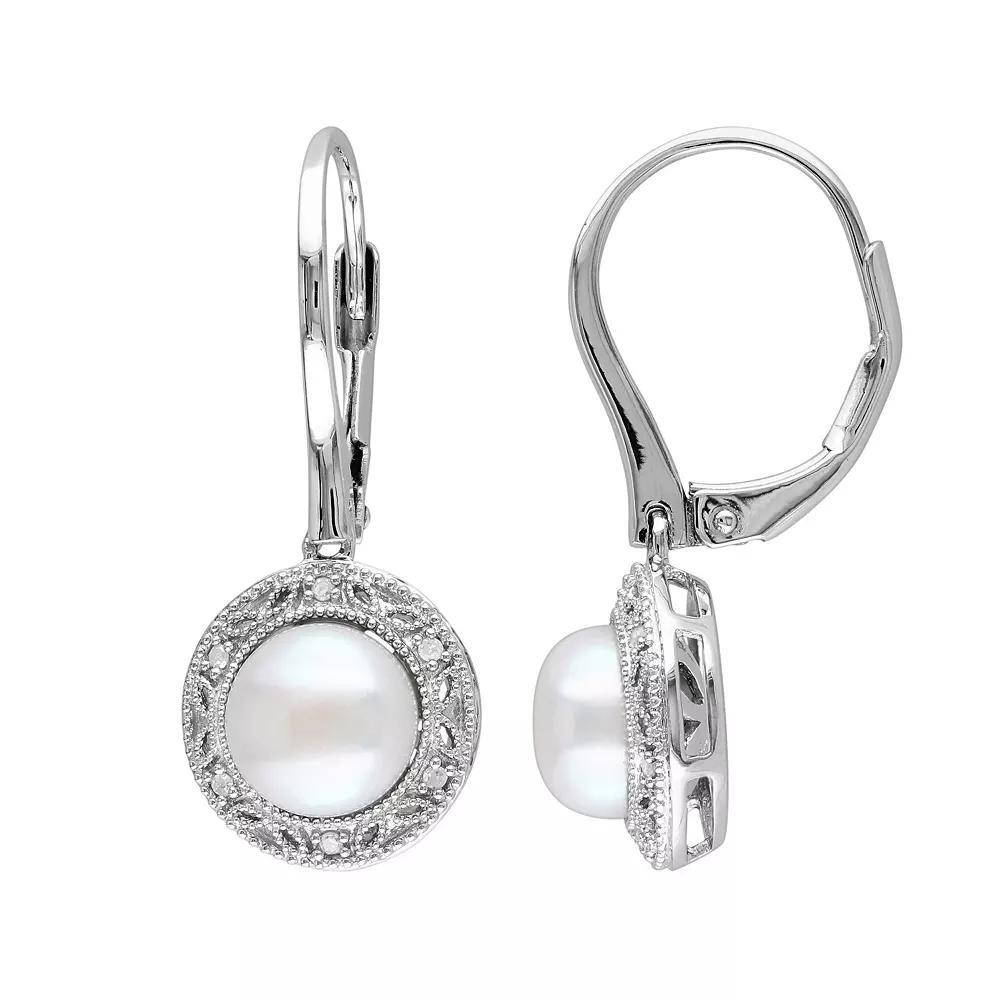Stella Grace Freshwater Cultured Pearl and Diamond Accent Sterling Silver Drop Earrings, Women's, White Product Image