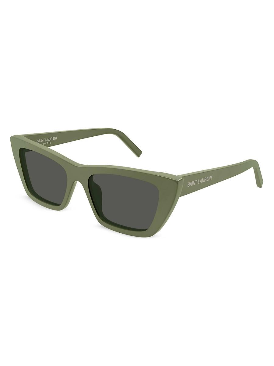 Saint Laurent Narrow Cat Eye Sunglasses Shiny Black/Grey Green One Size Product Image