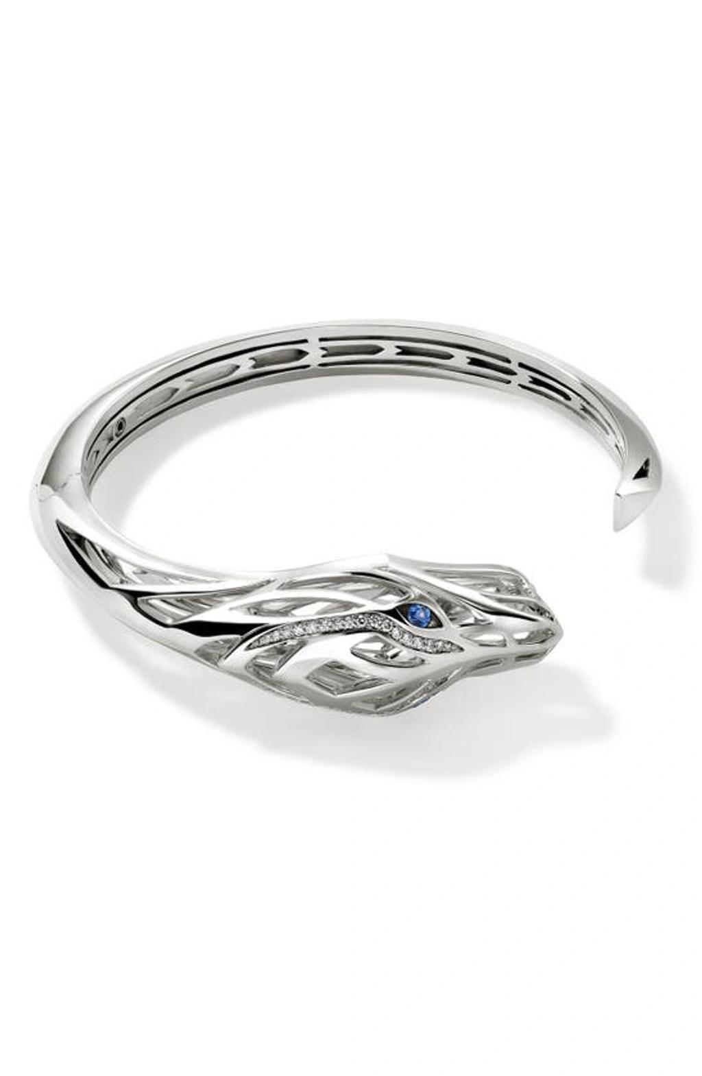 Womens Naga Dragon Sterling Silver, 0.23 TCW Diamond & Blue Sapphire Cuff Product Image